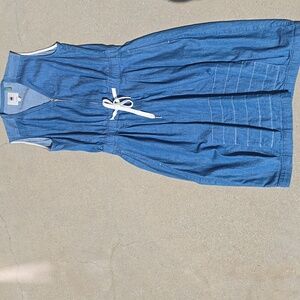 G-Star Sleeveless Chambray Zip Dress with Drawstring - Blue. Size M. Pockets